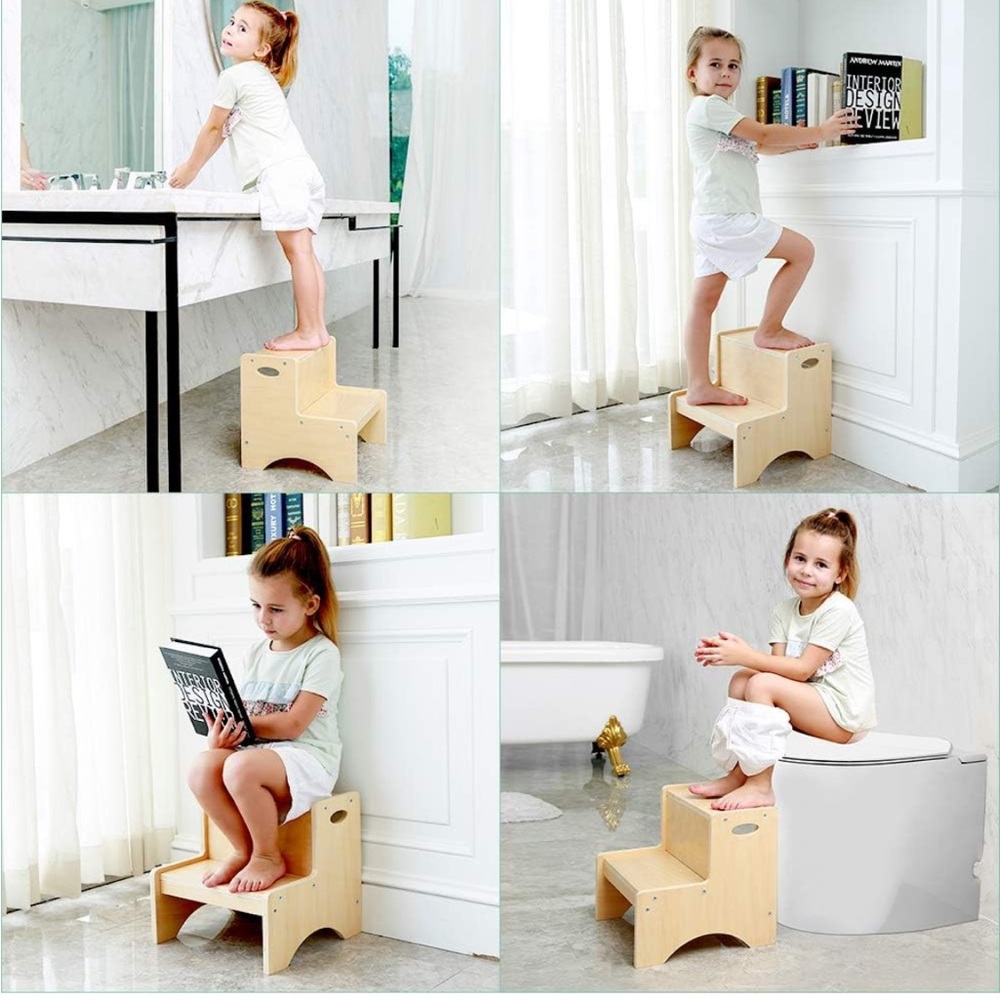 COPY - HAJACK Step Stool for Kids, Wood Two Step Children's Stool